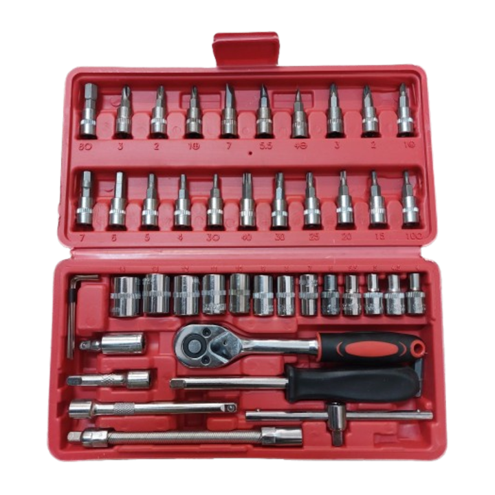 Trusa scule chei tubulare + clicket 1/4, 46 piese otel carbon - crom vanadium