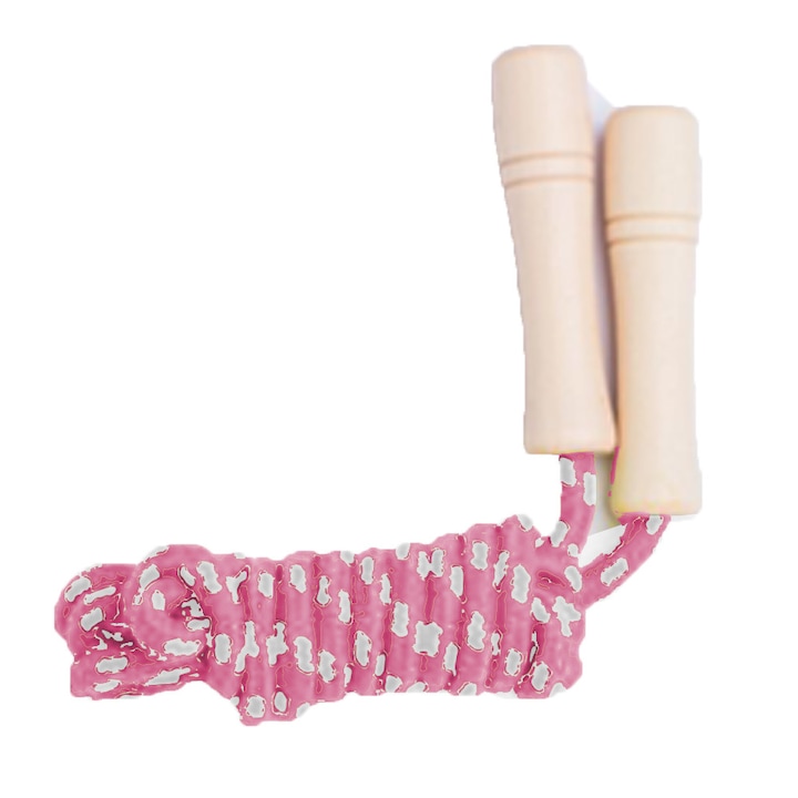 Set coarda de sarit din bumbac impletit cu manere din lemn, Fokelyi, roz, 2.2m