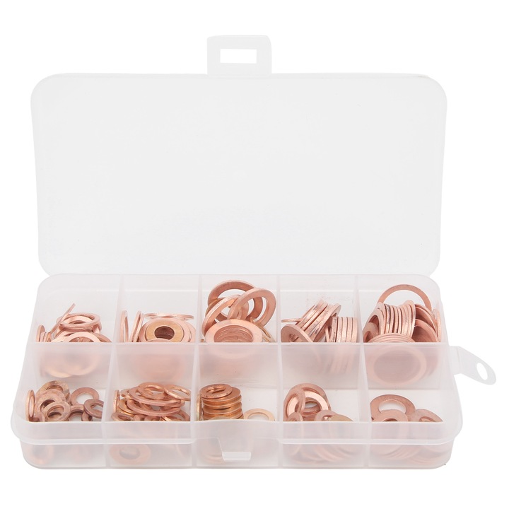 Set 200 buc Garnituri cupru rosu, Enforose, M5-M14, rezistente la temperaturi ridicate, organizate in cutie plastic