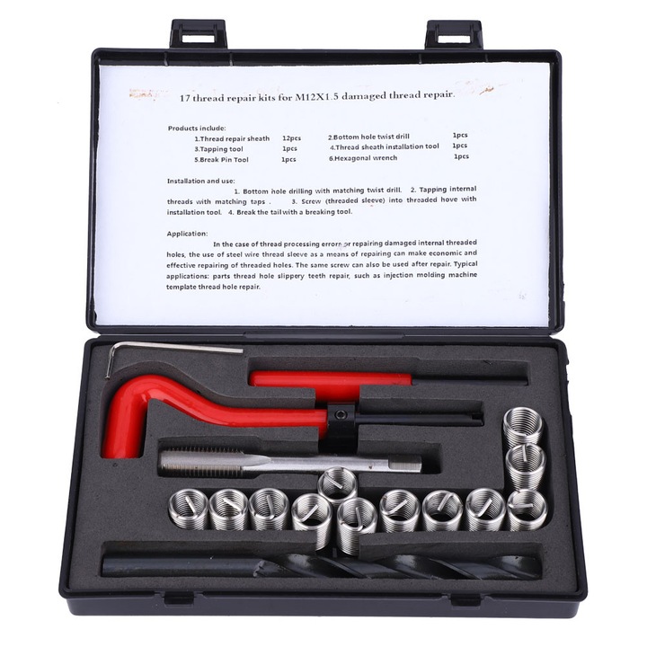 Kit de reparare filet M12x1.5, Enforose, 17 bucati, din inox