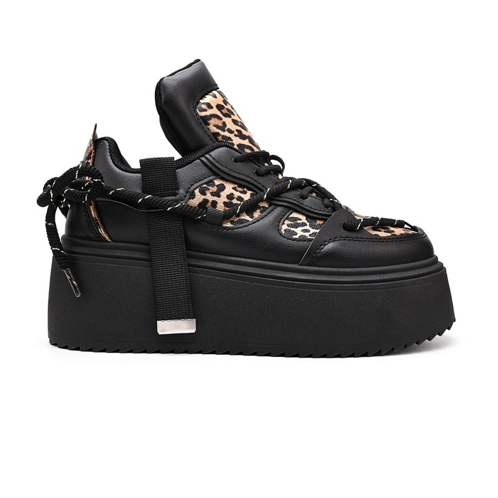 Pantofi Sport De Dama, Cu Platforma, Din piele ecologica, D1413, Negru