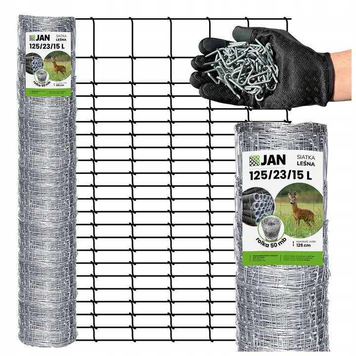 Plasa de gard forestier, Metal, 125/23/15 l, Densa, Zincata, Inaltime 1.25 m, Latime 50 m, Rezistenta la conditii meteorologice, Set de dibluri de montaj gratuit
