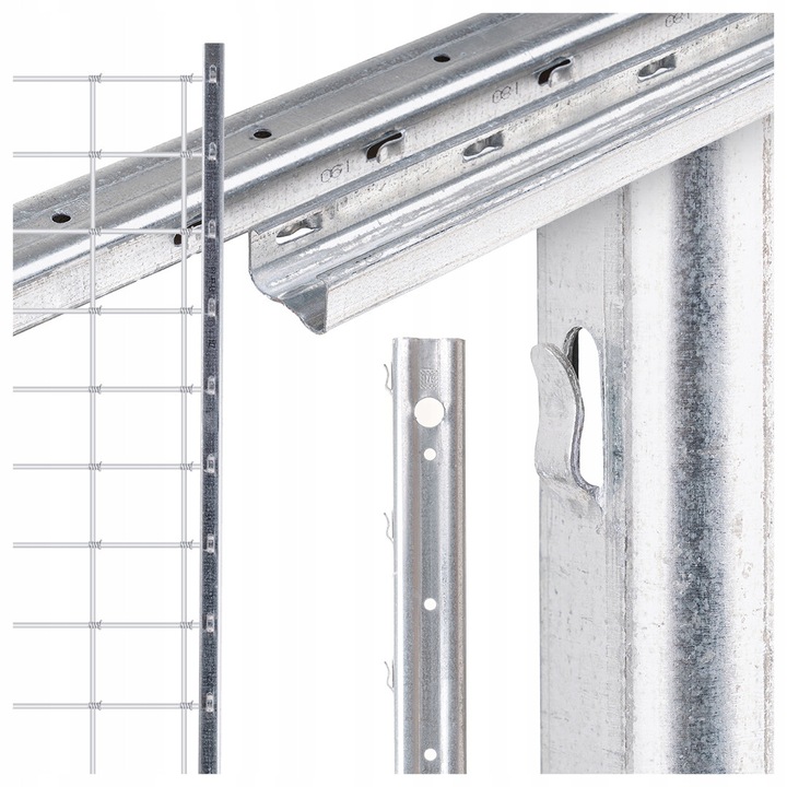 Set Stalpi De Gard Pentru Plasa Forestiera, JAN, 8 Bucati, 50x30x250 cm, Profil U 50x30Mm, Inaltime 2.5M, Grosime 1.5Mm, Zincat La Cald, Rezistenta La Conditii Meteorologice, Argintiu