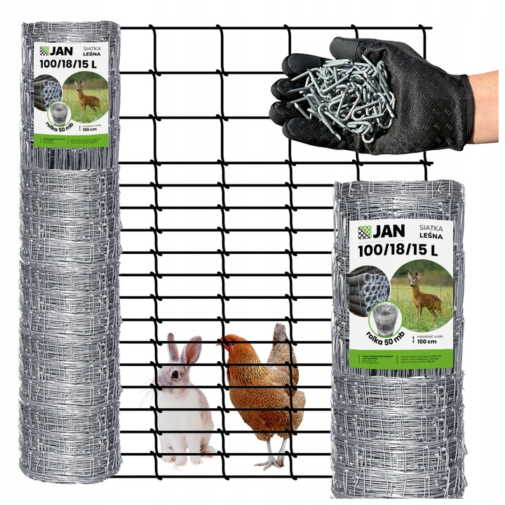 Plasa forestiera de imprejmuire, Metalica, 100/18/15 l, Zincata, Inaltime 100 cm, Lungime 50 m, Rezistenta la conditii meteorologice, Cu cleme de montaj gratuite