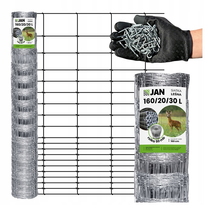 Plasa de gard forestier, Metalica, Zincata, 160/20/30 l, Inaltime 1.6 m, Lungime 50 m, Rezistenta la conditii meteorologice, Cu dibluri de montaj gratuite