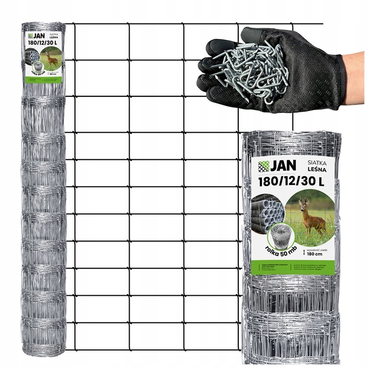 Plasa de imprejmuire, Metal, Zincat, Inaltime 180 cm, Latime 50 m, Diametru fir 2 mm, Rezistenta la conditii meteorologice, Set cu accesorii de montaj