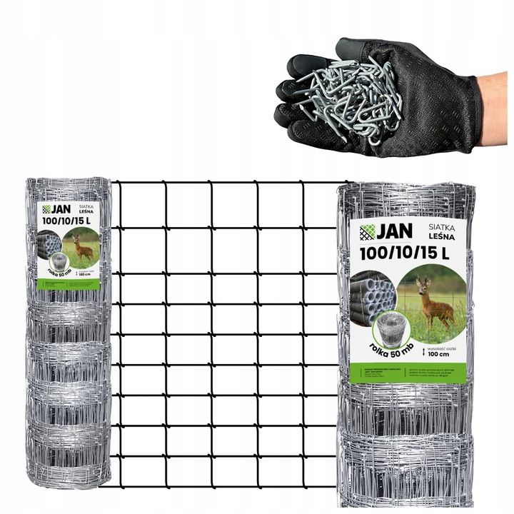 Plasa de gard forestier, Metalica, Zincata, 100/10/15 l, Inaltime 1 m, Lungime 50 m, Rezistenta la conditii meteorologice, Cu cleme de montaj gratuite