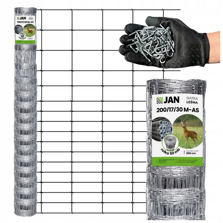 Plasa de gard forestier, Metal, 200/17/30 m as, Zincata, 215g/m2, Inaltime 2 m, Latime 50 m, Rezistenta la conditii meteorologice, 10 ani durabilitate