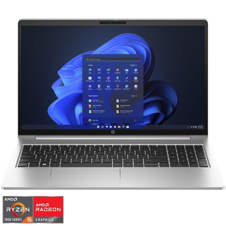 Laptop HP ProBook 455 G10 AMD Ryzen™ 5 7530U processzorral 4,5 GHz-ig, 15,6 hüvelykes Full HD, IPS, 16 GB DDR4 RAM, 512 GB SSD, AMD Radeon™ Graphics, Windows 11 Pro, Pike Silver