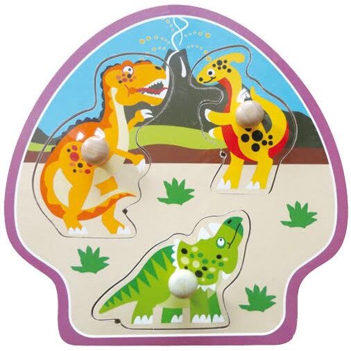 Puzzle din lemn 10m+ Dino 3 piese Baby Mix