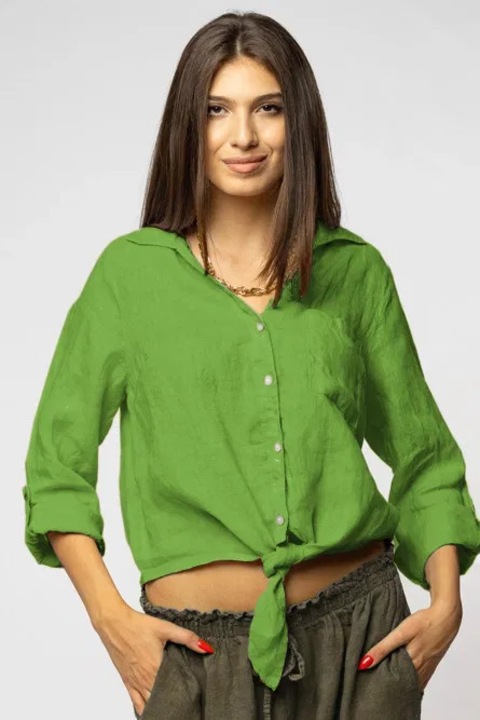 Olajzöld lenvászon ing elöl csomóval, Zöld, One Size