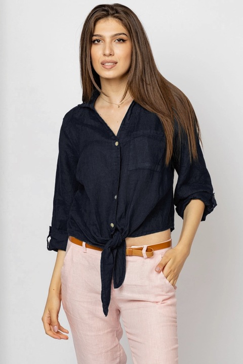 Fekete vászon ing elöl csomóval, Kék, One Size