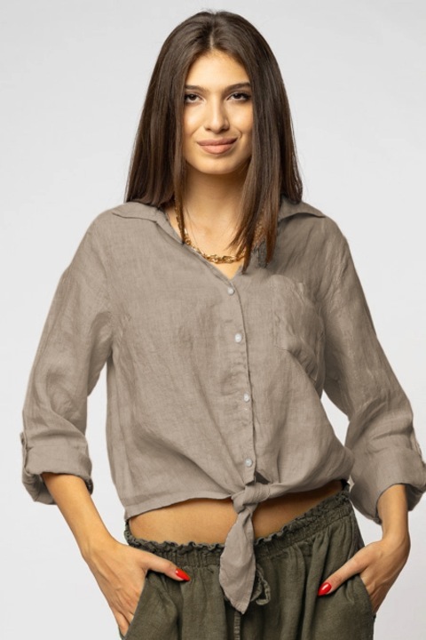 Sötétbézs vászon ing elöl csomóval, Bézs, One Size