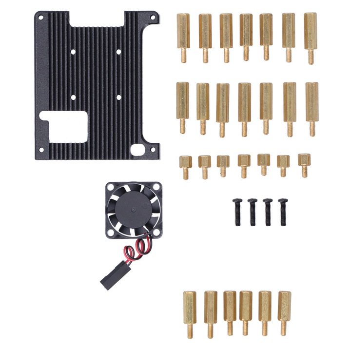 Radiator pentru Raspberry Pi 4B, Enforose, aluminiu, 65x55x7mm, set cu ventilator si accesorii