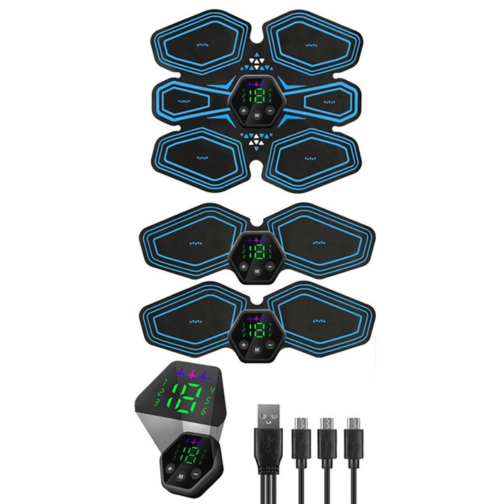 Устройство за електростимулация, BOMSTOM, тонизиращо, 6 режима, 19 нива, черно/синьо, за домашна употреба