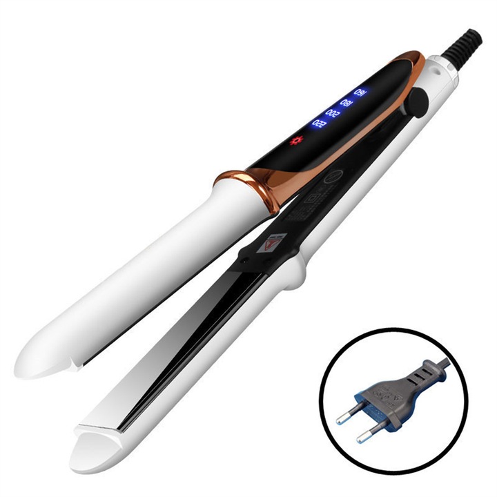 Placa de indreptat parul, sunvo, ceramica, 2 in 1, alb, 160-220°C