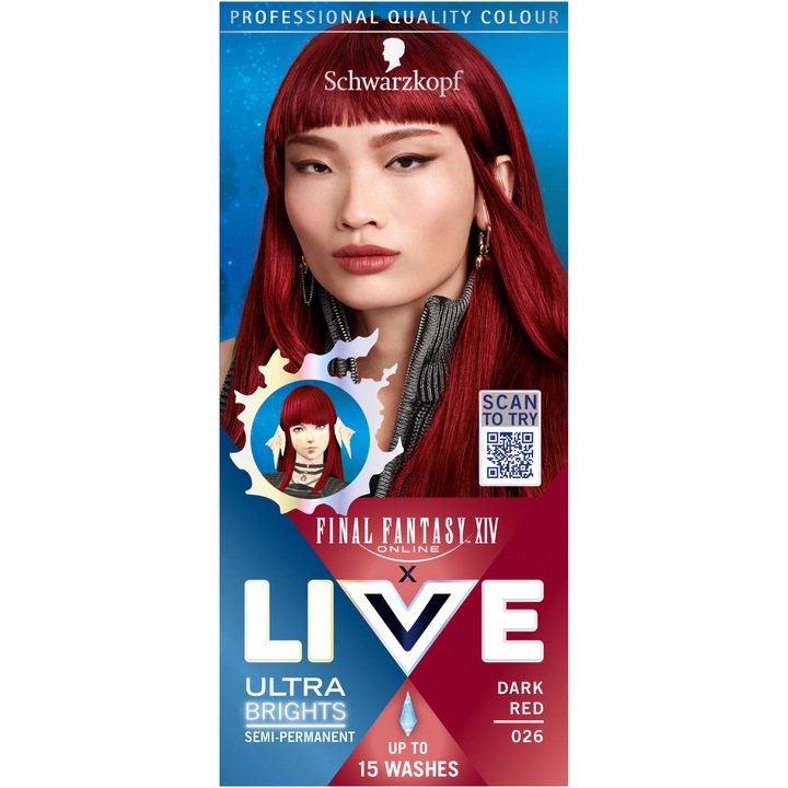 Vopsea de par semi-permanenta Schwarzkopf Live Final Fantasy XIV, 026 Dark red, 80 ml