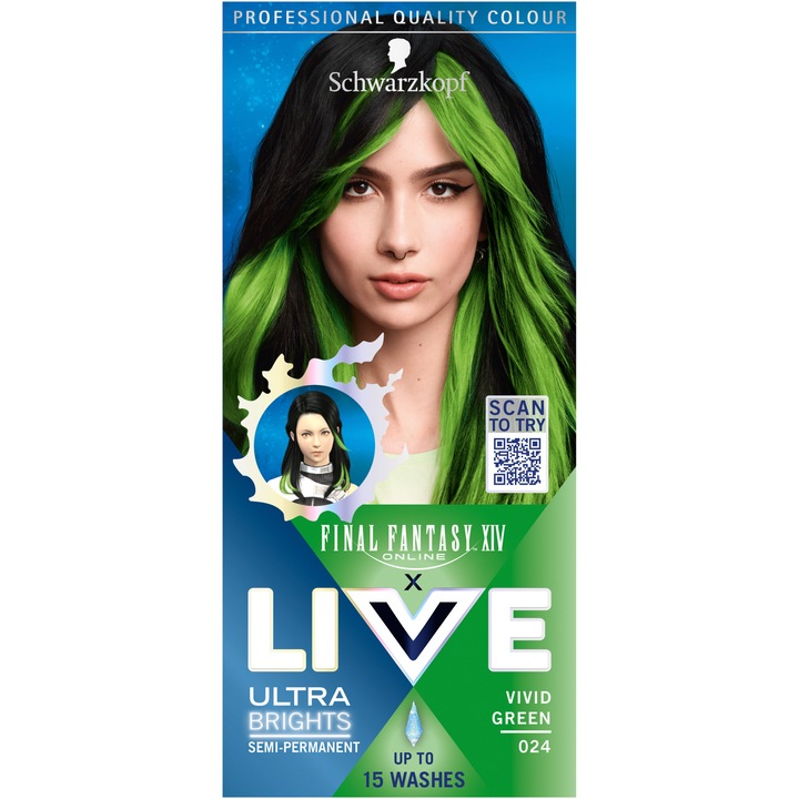 Vopsea de par semi-permanenta Schwarzkopf Live Final Fantasy XIV, 024 Vivid Green, 80 ml