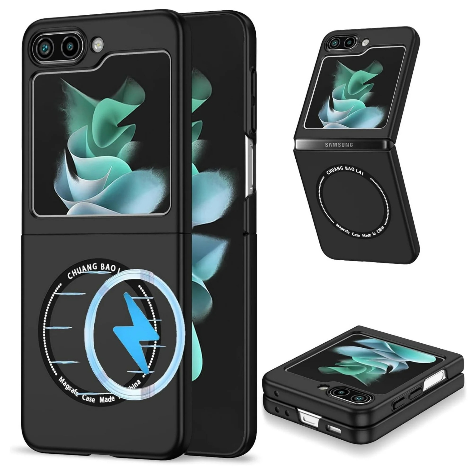 Husa compatibila cu Samsung Galaxy Z Flip 3, Tehnologie MagSafe, protectie camera, All Black