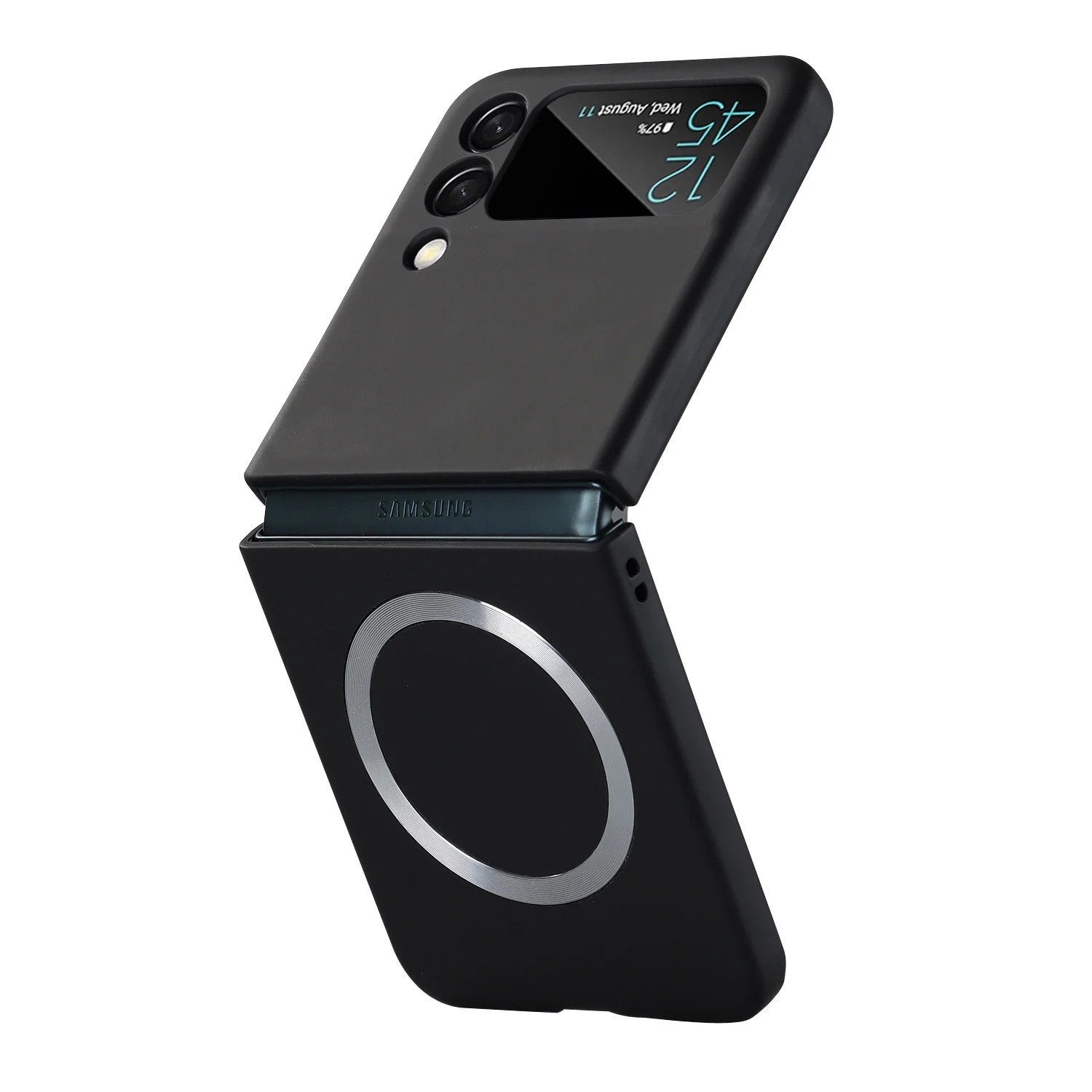 Husa compatibila cu Samsung Galaxy Z Flip 3, Tehnologie MagSafe, protectie camera, All Black
