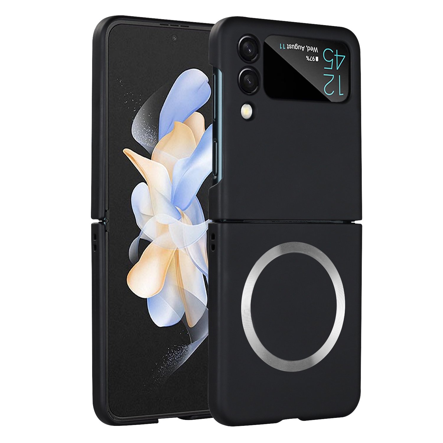 Husa compatibila cu Samsung Galaxy Z Flip 3, Tehnologie MagSafe, protectie camera, All Black