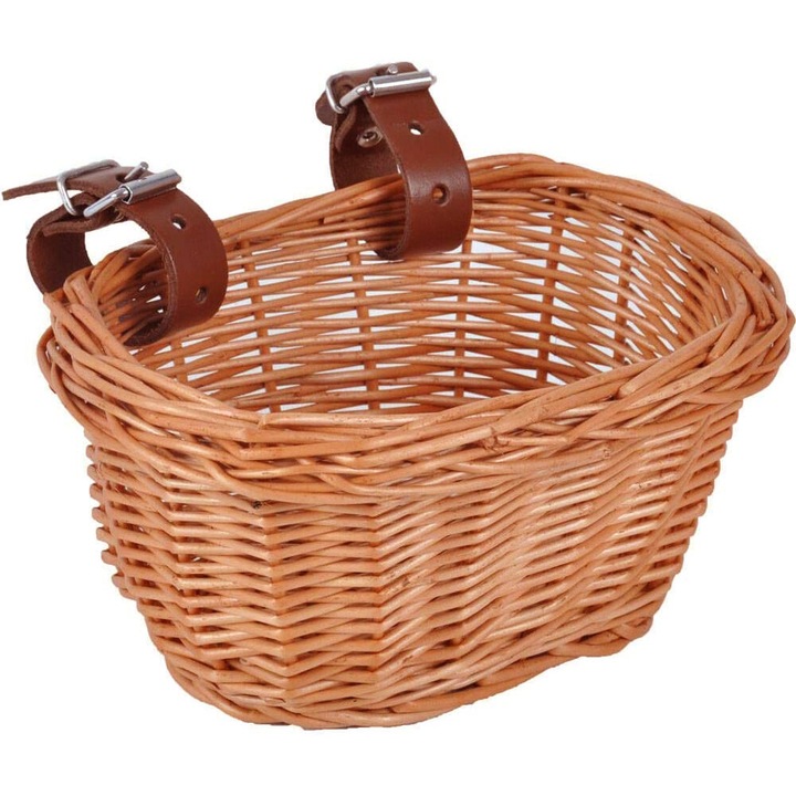 Cos elegant pentru biciclete din rachita, material din ratan natural perfect pentru studenti, tesut manual cu linii frumoase si rezistent la intemperii, asamblare usoara pentru toate bicicletele pentru copii, depozitare multifunctionala 23*18*15Cm