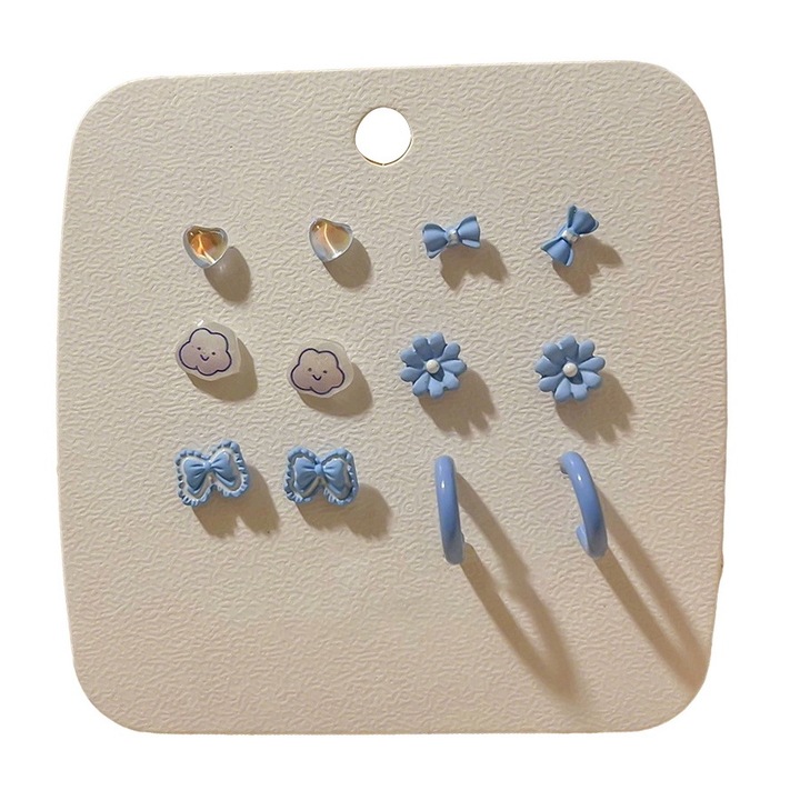 Set Cercei dama, aliaj metalic, cercei mici, culoare albastru cer