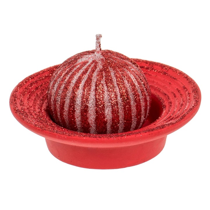 Platou Decorativ de Craciun Rosu cu Lumanare 10cm