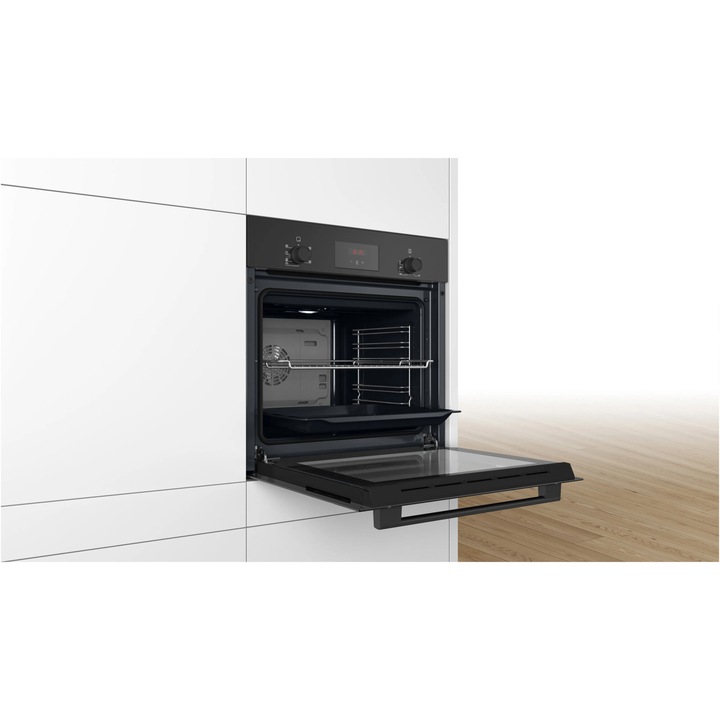 Cuptor incorporabil Bosch HBF133BA1, Electric, 66 l, Autocuratare EcoClean Direct, Convectie 3D, Clasa A, Negru