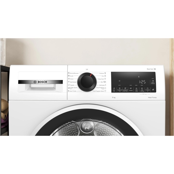 Сушилня Bosch WQG24101BY, Термопомпа, 9 кг, 18 програми, Технология AutoDry, Антивибрационна защита, Филтър EasyClean, Клас D, Бял