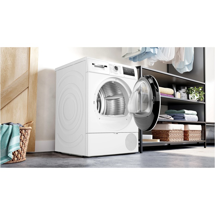 Сушилня Bosch WTH85209BY, Термопомпа, 8 кг, 15 програми, Технология AutoDry, Антивибрационна, Филтър EasyClean, Клас D, Бяла