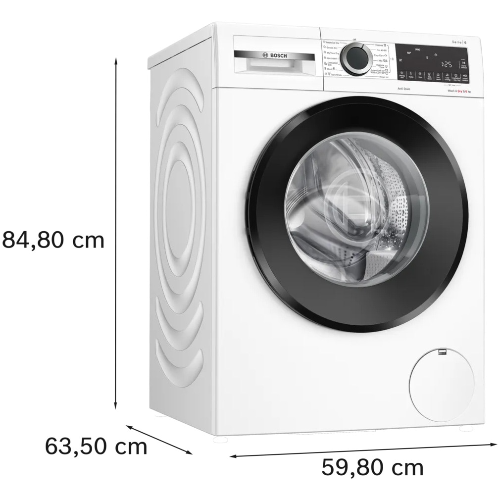 Masina de spalat rufe cu uscator Bosch WNG24401BY, 9 Kg spalare, 6 Kg uscare, 1400 RPM, AutoDry, Iron Assist, EcoSilence Drive, 14 programe, Clasa A, Alb