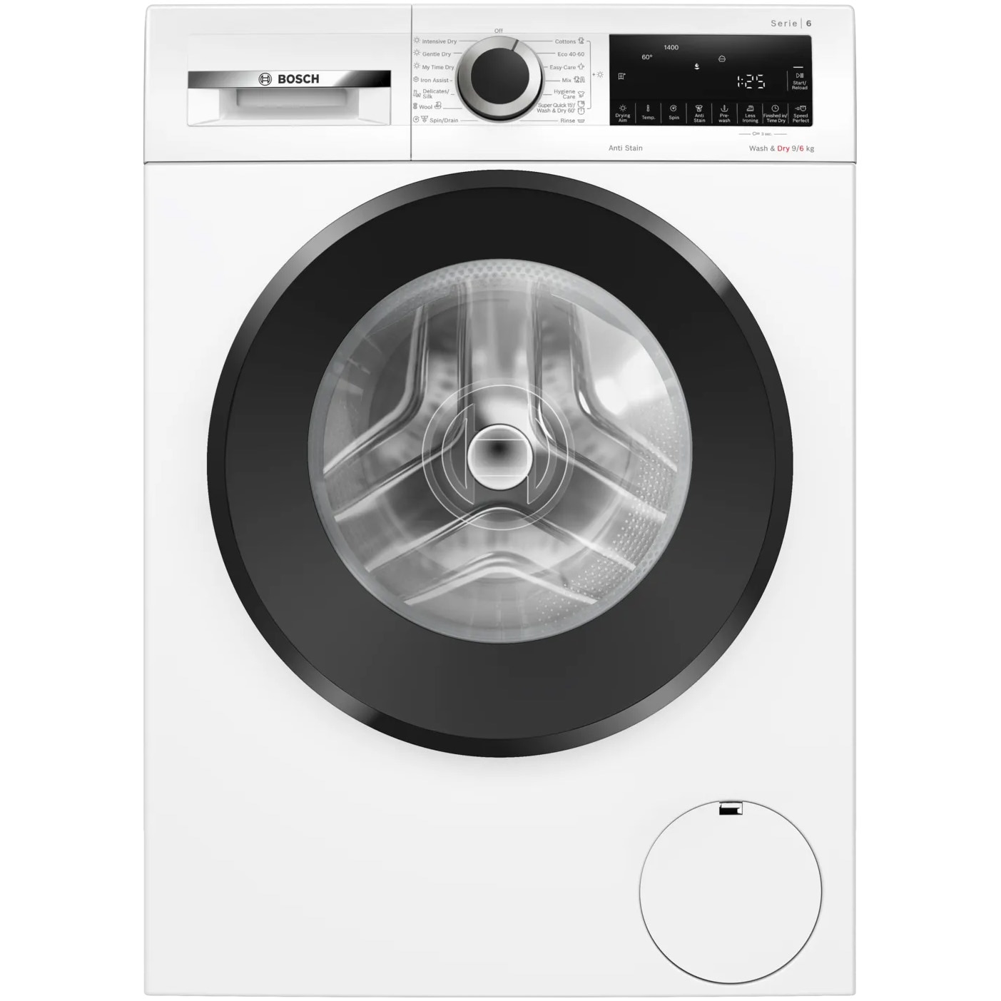 Masina de spalat rufe cu uscator Bosch WNG24401BY, 9 Kg spalare, 6 Kg uscare, 1400 RPM, AutoDry, Iron Assist, EcoSilence Drive, 14 programe, Clasa A, Alb