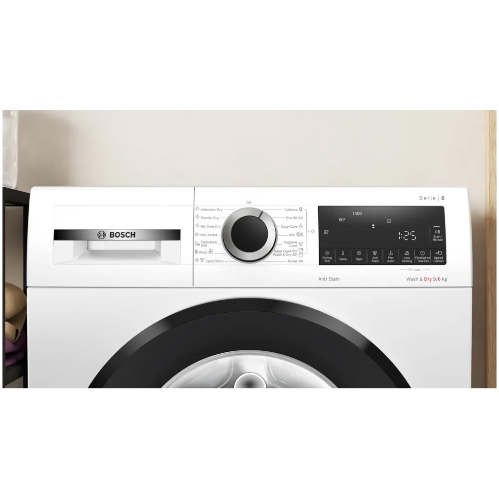 Masina de spalat rufe cu uscator Bosch WNG24401BY, 9 Kg spalare, 6 Kg uscare, 1400 RPM, AutoDry, Iron Assist, EcoSilence Drive, 14 programe, Clasa A, Alb