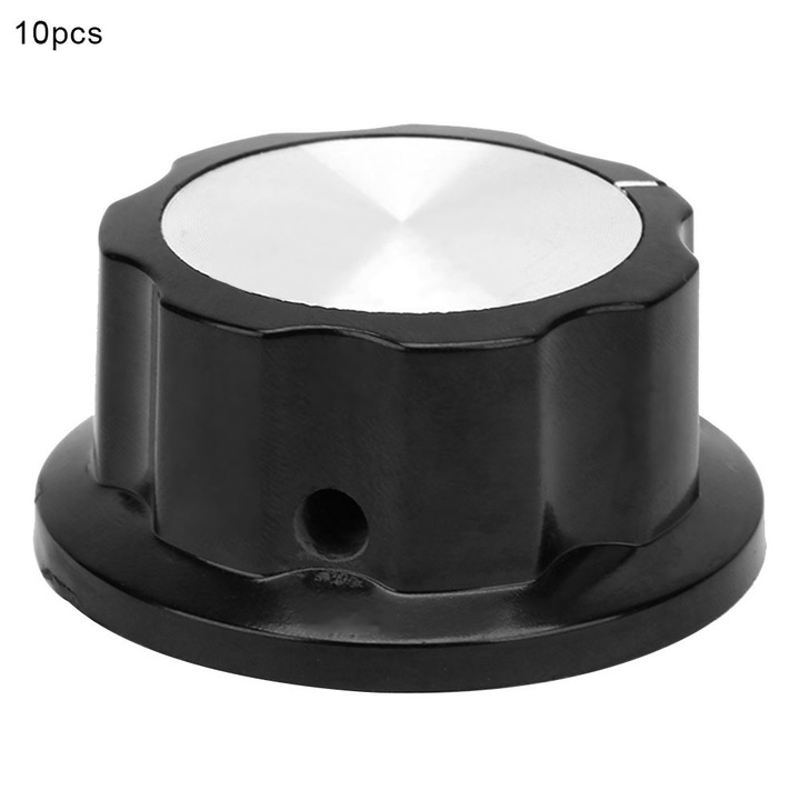 Set 10 butoane potentiometru moletate Enforose, 6mm, 45x20mm, 27x15mm, 23x13mm