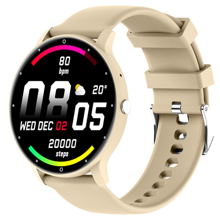 Смарт часовник THINKLER®, интелигентен, фитнес, спорт, наблюдение на съня и индикатори за здраве, пулс, SpO2, силиконова каишка, златен, DaFit