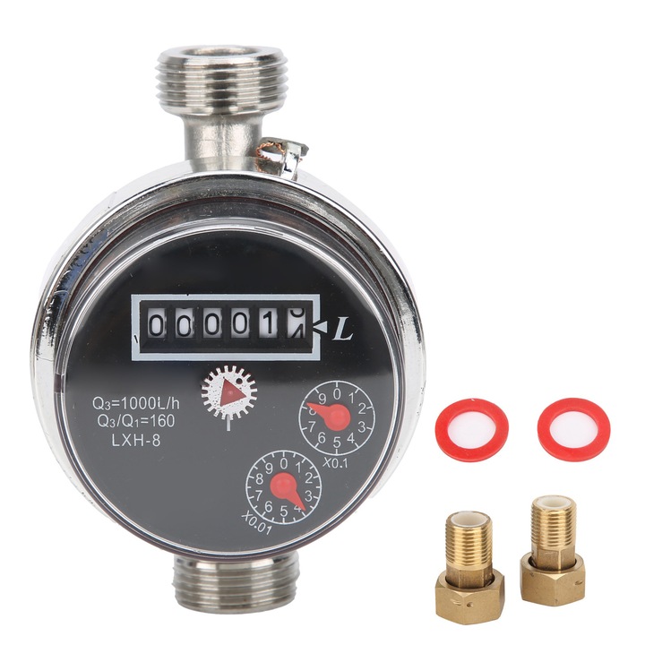 Enforose LXH-8 térfogatáramú vízmérő, 15mm, rozsdamentes acél, könnyen leolvasható, 999999L