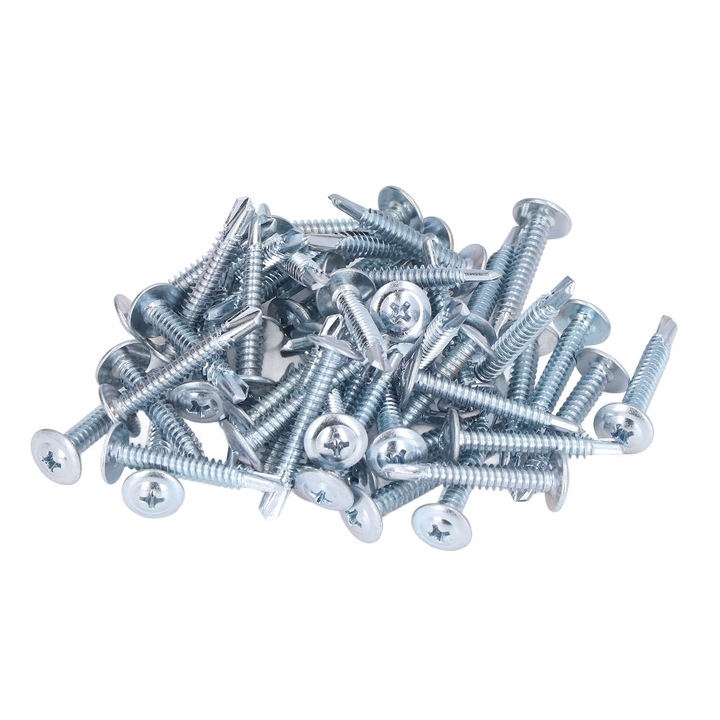 250 buc suruburi cu saiba cu cap rotund, din otel carbon galvanizat, suruburi autoforante M4.8x32mm