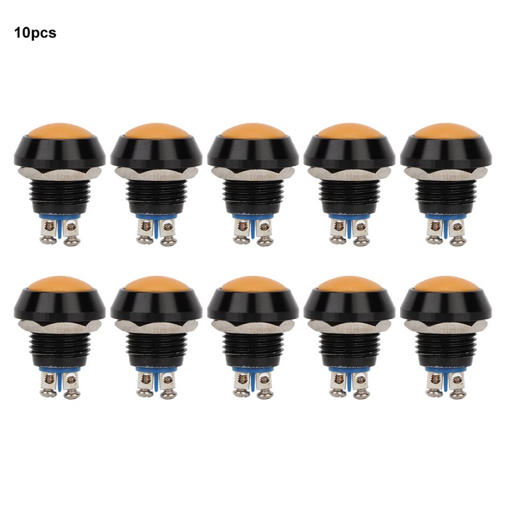 Set 10 Intrerupatoare Metalice Momentane 12mm, Enforose, Galbene, IP65
