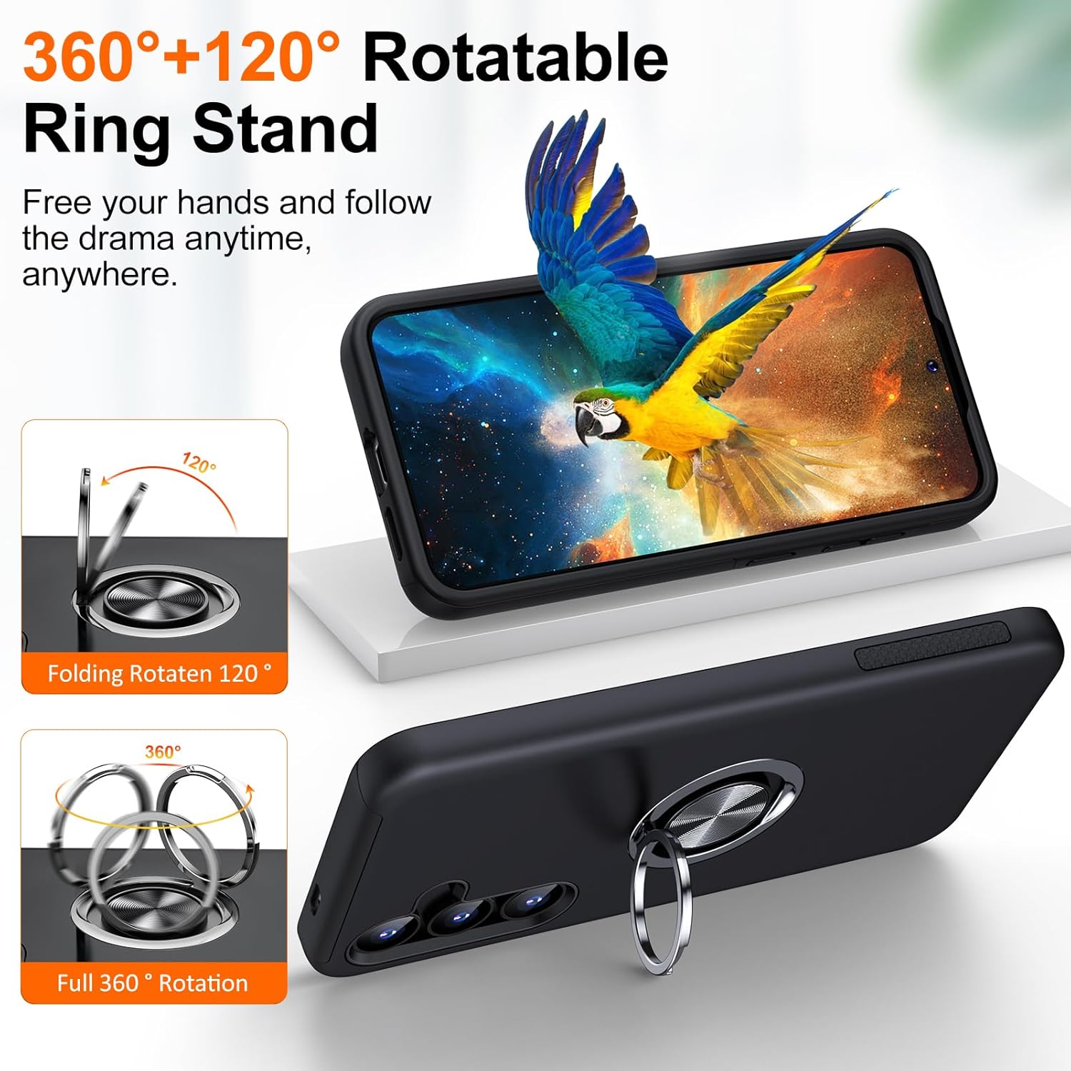 Husa Protectie Hybrid Antisoc pentru Samsung Galaxy S25 FE, Inel 360° si Suport Kickstand, TPU, Bumper Integrat, Negru