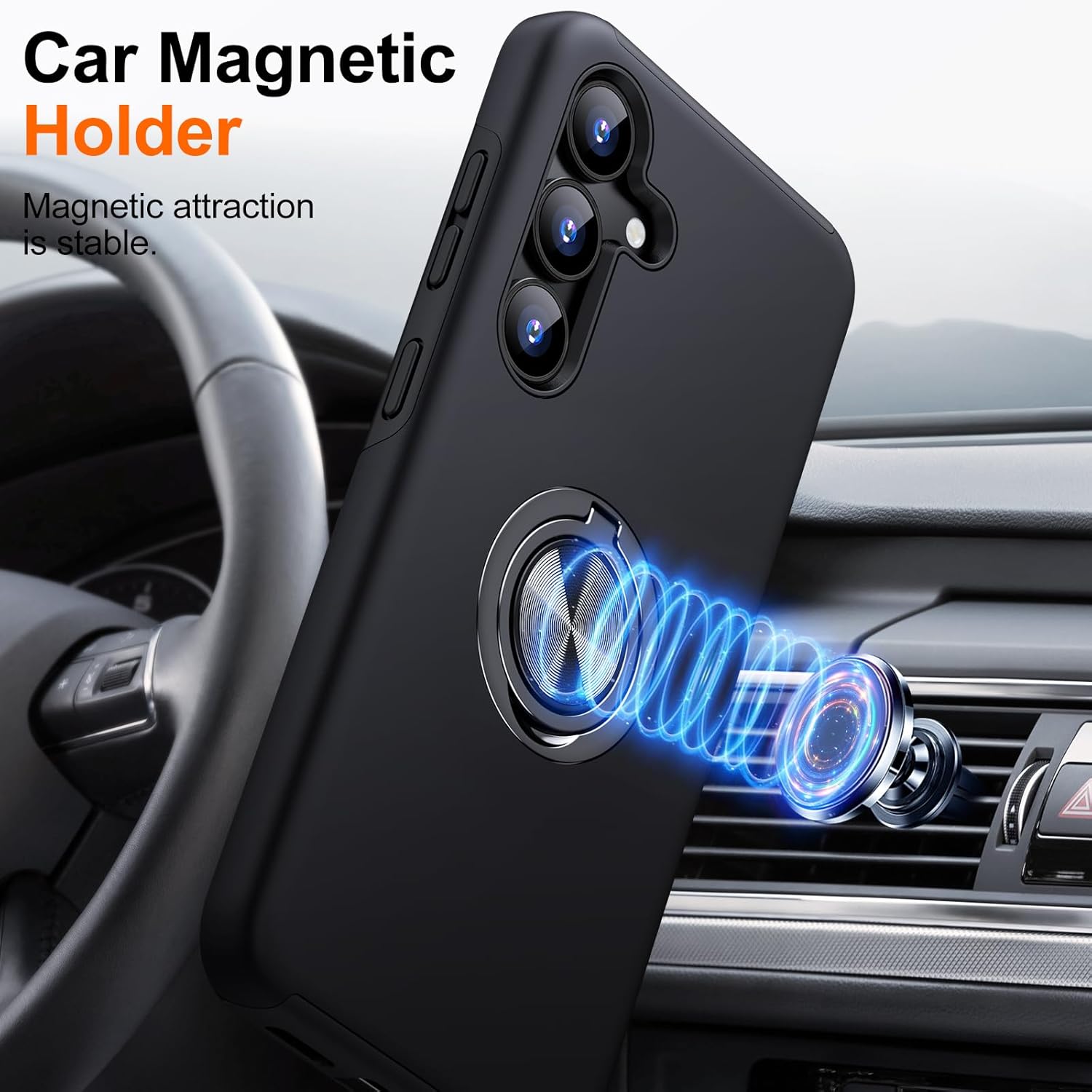 Husa Protectie Hybrid Antisoc pentru Samsung Galaxy S25 FE, Inel 360° si Suport Kickstand, TPU, Bumper Integrat, Negru