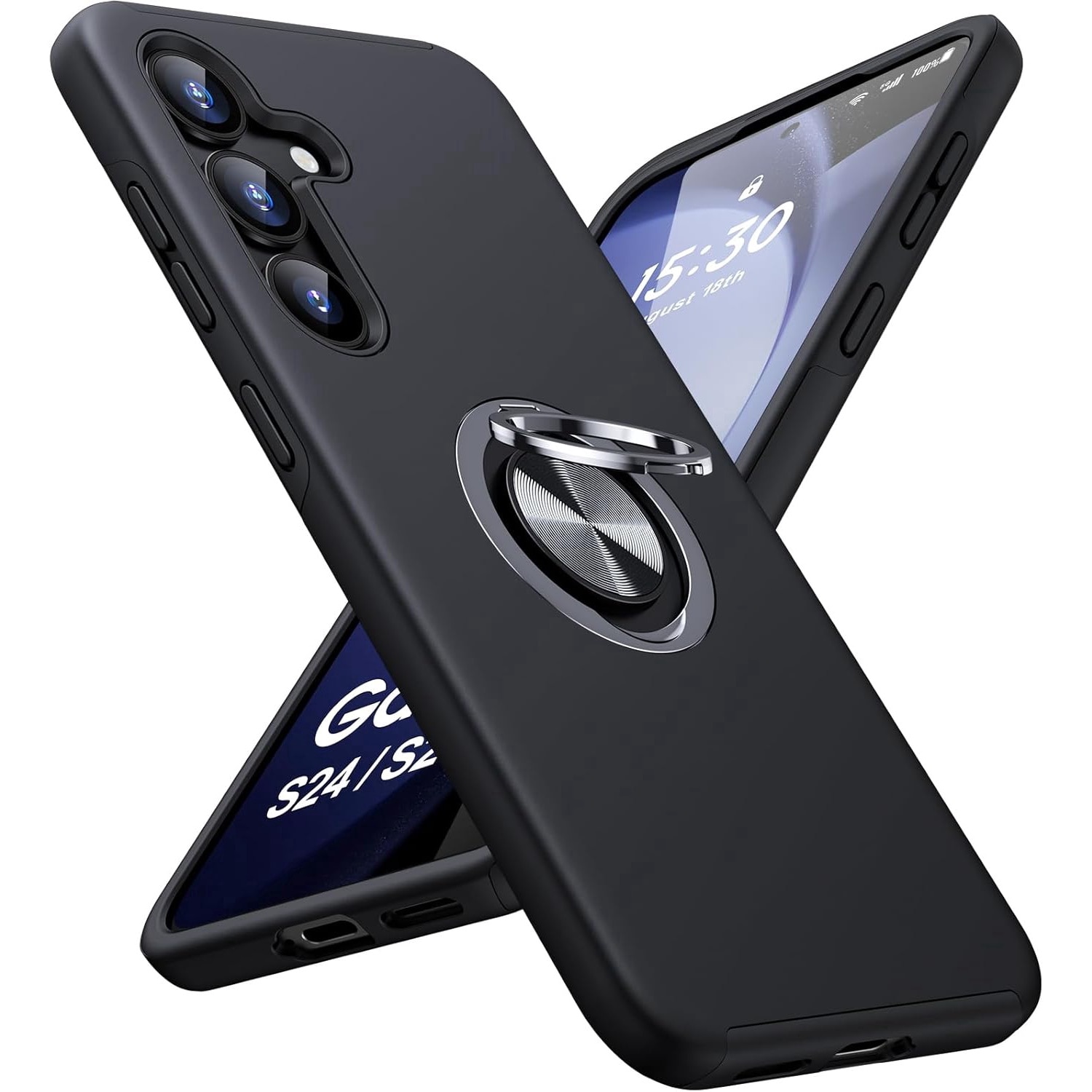 Husa de protectie pentru Samsung Galaxy S25, Hybrid Antisoc, Kickstand, Bumper inel rotativ 360, Black