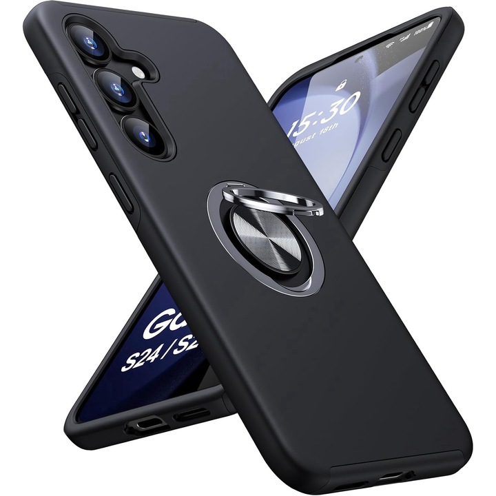 Husa de protectie pentru Samsung Galaxy S26, Hybrid Antisoc, Kickstand, Bumper inel rotativ 360, Black