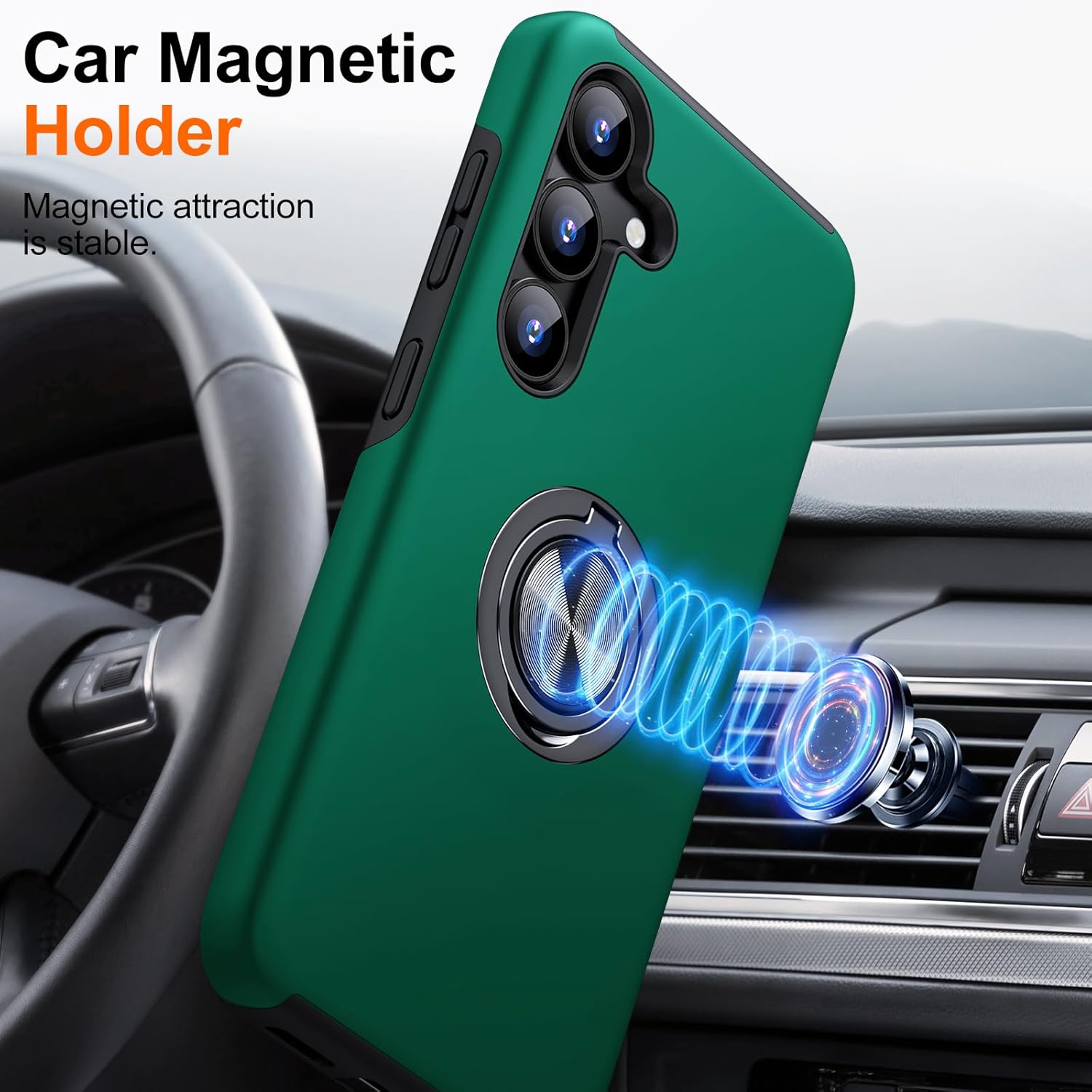 Husa Protectie Hybrid Antisoc pentru Samsung Galaxy S25 FE, Inel 360° si Suport Kickstand, TPU, Bumper Integrat, Green
