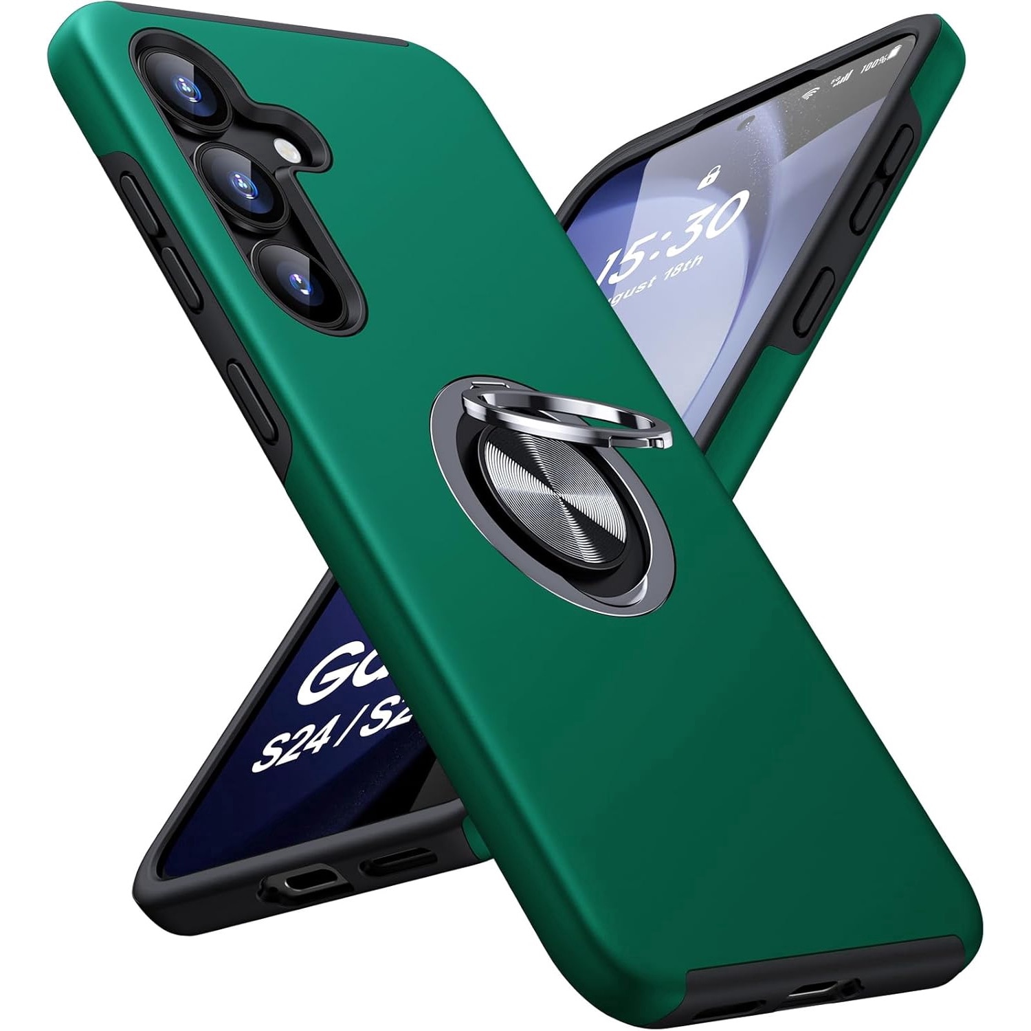 Husa Protectie Hybrid Antisoc pentru Samsung Galaxy S25 FE, Inel 360° si Suport Kickstand, TPU, Bumper Integrat, Green