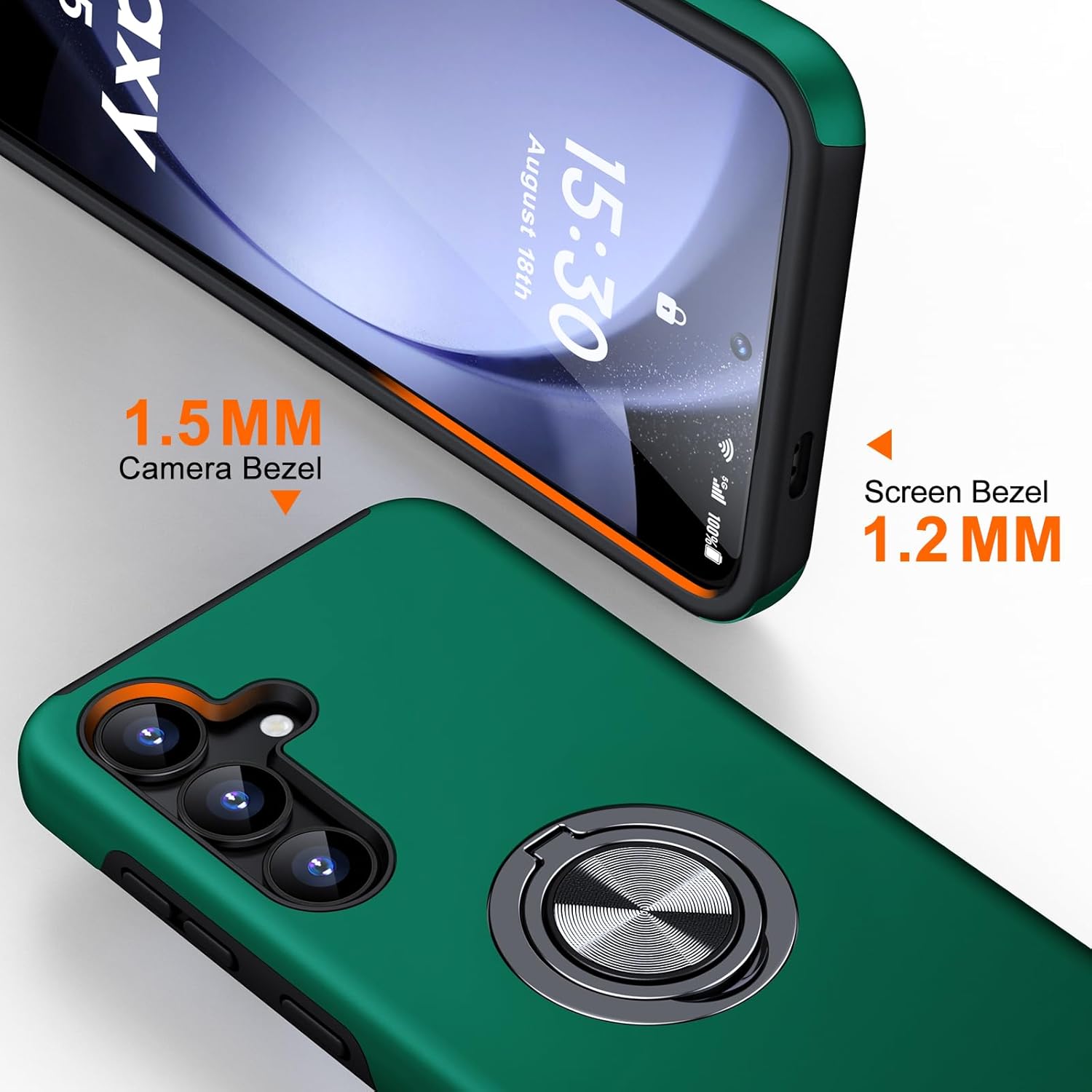Husa Protectie Hybrid Antisoc pentru Samsung Galaxy S25 FE, Inel 360° si Suport Kickstand, TPU, Bumper Integrat, Green