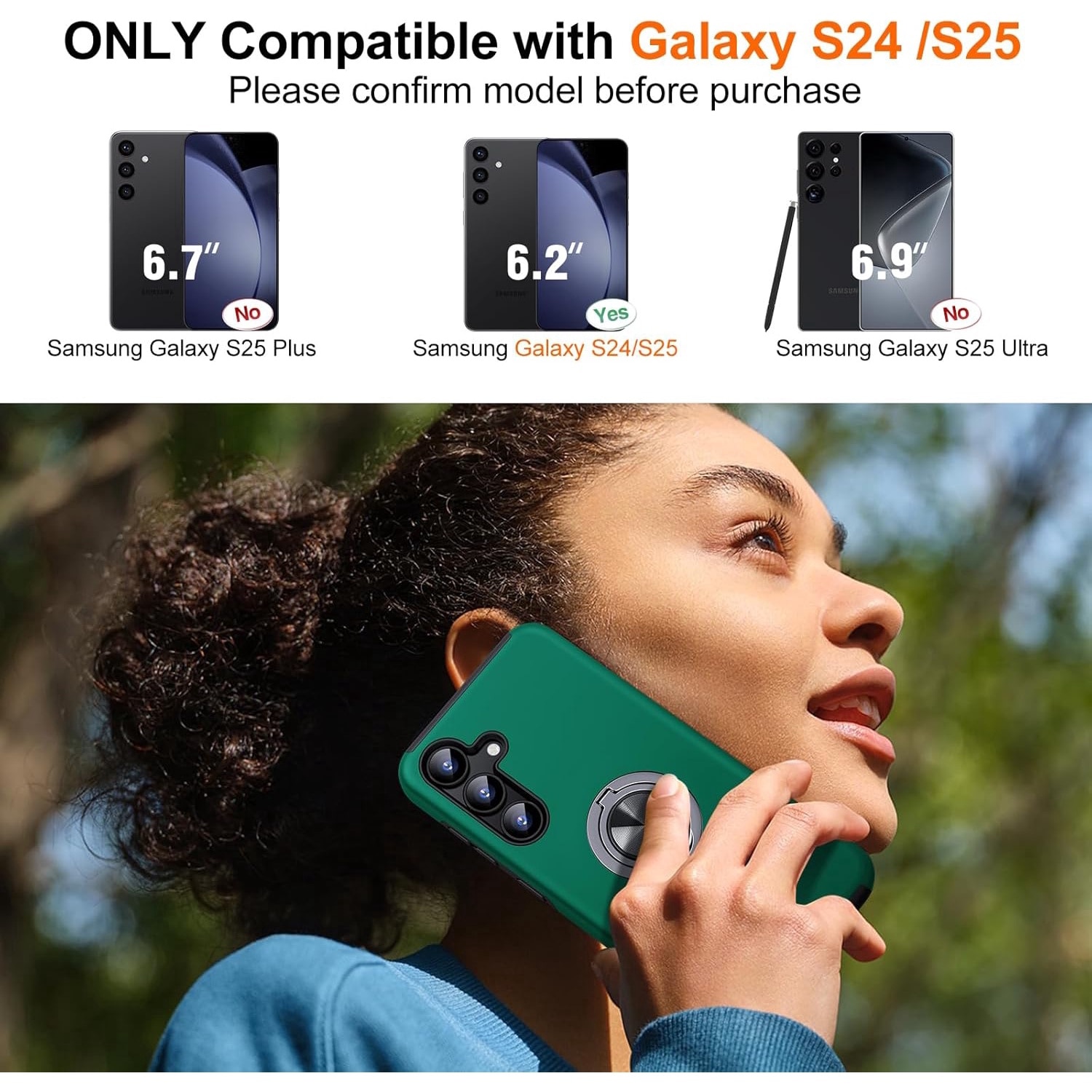 Husa de protectie pentru Samsung Galaxy S25, Hybrid Antisoc, Kickstand, Bumper inel rotativ 360, Green