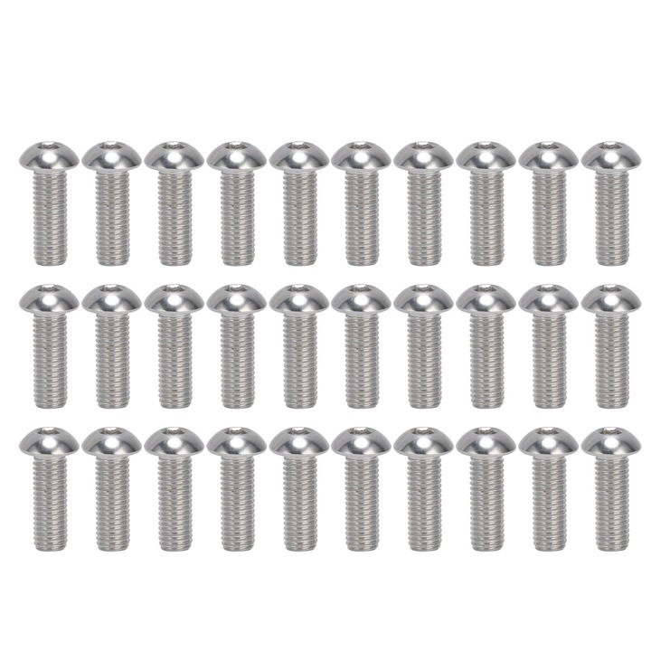 30 buc. suruburi cu cap bombat cu cap hexagonal, din otel inoxidabil A2, M10x1,5, set cu filet grosier