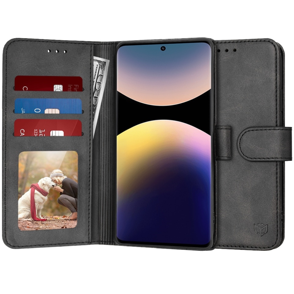 Husa pentru Xiaomi Redmi Note 14 Pro 4G / Poco F7, SKYDDAR INNOVATION, Elite Book, tip carte cu Portofel Interior, Protectie la socuri, Negru, set cu sticker