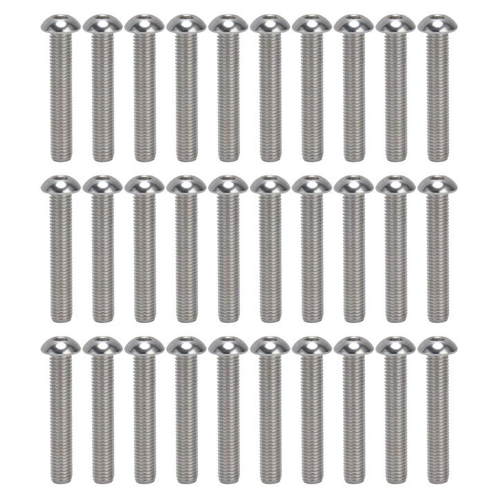 30 buc. suruburi cu cap bombat cu soclu hexagonal A2 din otel inoxidabil M10x1,5, set cu filet grosier